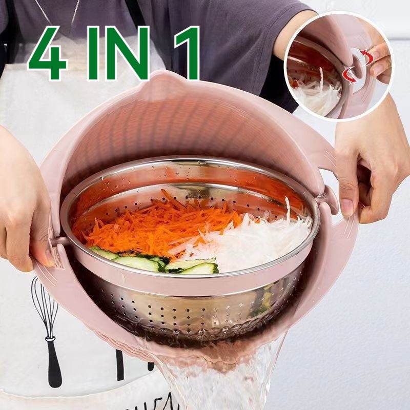 Kitchen Fruit Tray Removable Double Layer Fruit And Vegetable Basin Draining Basket Creative Household Rotating Washing Basket - Mubimart