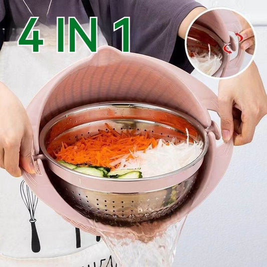 Kitchen Fruit Tray Removable Double Layer Fruit And Vegetable Basin Draining Basket Creative Household Rotating Washing Basket - Mubimart