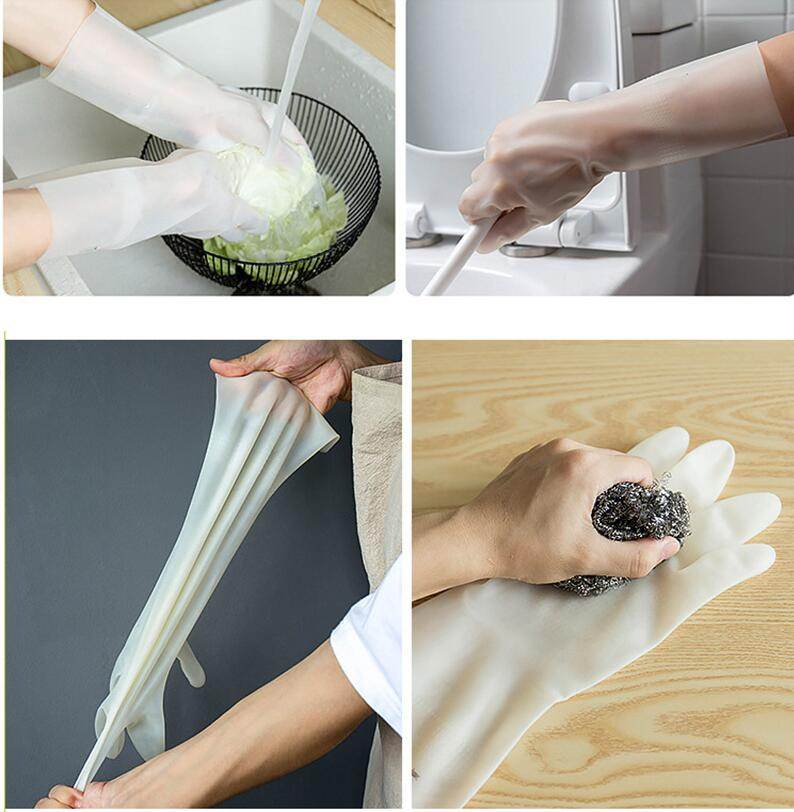Kitchen dishwashing washing female cleaning housework Ding Qing washing clothes rubber rubber brush bowl gloves winter waterproof and durable - Mubimart