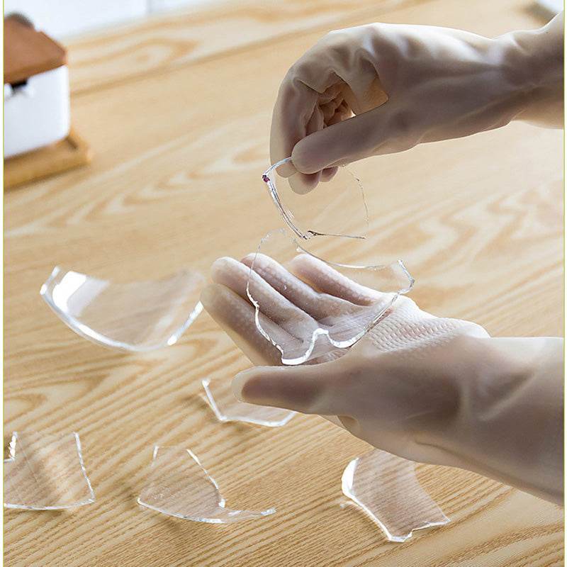 Kitchen dishwashing washing female cleaning housework Ding Qing washing clothes rubber rubber brush bowl gloves winter waterproof and durable - Mubimart