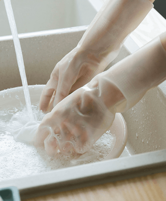 Kitchen dishwashing washing female cleaning housework Ding Qing washing clothes rubber rubber brush bowl gloves winter waterproof and durable - Mubimart