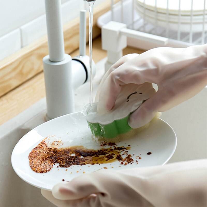 Kitchen dishwashing washing female cleaning housework Ding Qing washing clothes rubber rubber brush bowl gloves winter waterproof and durable - Mubimart