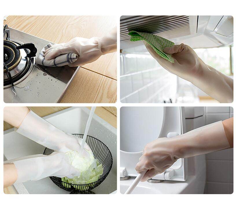 Kitchen dishwashing washing female cleaning housework Ding Qing washing clothes rubber rubber brush bowl gloves winter waterproof and durable - Mubimart