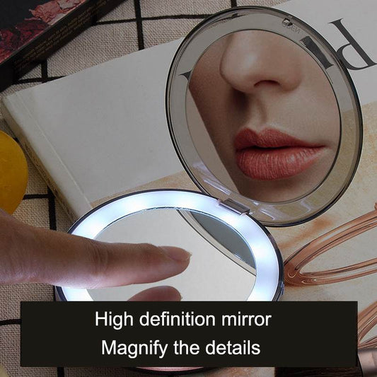 LED Lighted Mini Makeup Mirror 3X Magnifying Compact Travel Portable Sensing Lighting Makeup Mirror SK88 - Mubimart