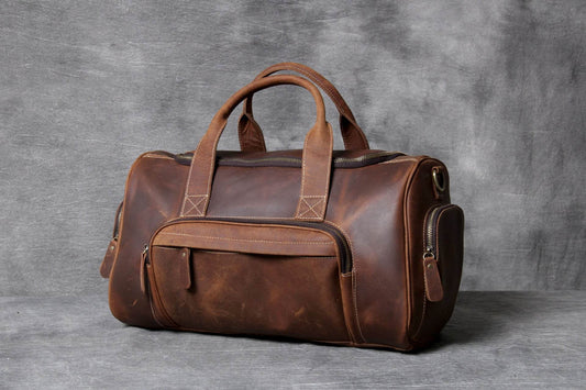 Leather Big Travel Bag Men'S And Women'S European And American Retro Hand Luggage Bag - Mubimart