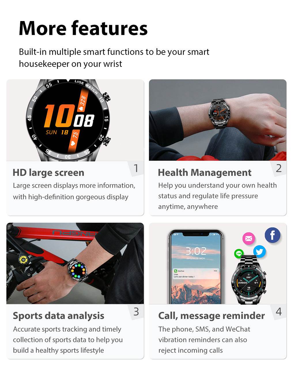Lige's New Smart Watch Upgrade Smart Wearable Watch - Mubimart