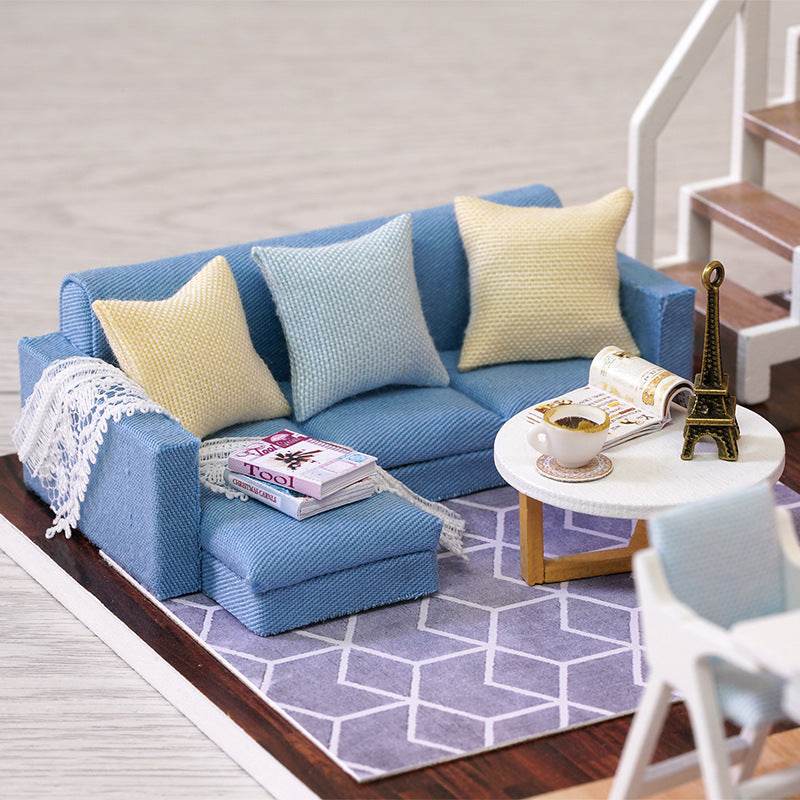 Light Blue Time Handmade Doll House - Mubimart