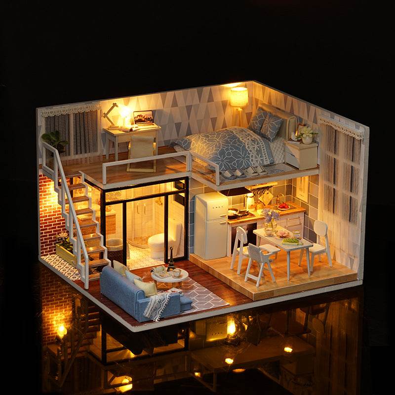Light Blue Time Handmade Doll House - Mubimart