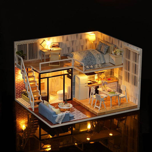 Light Blue Time Handmade Doll House - Mubimart