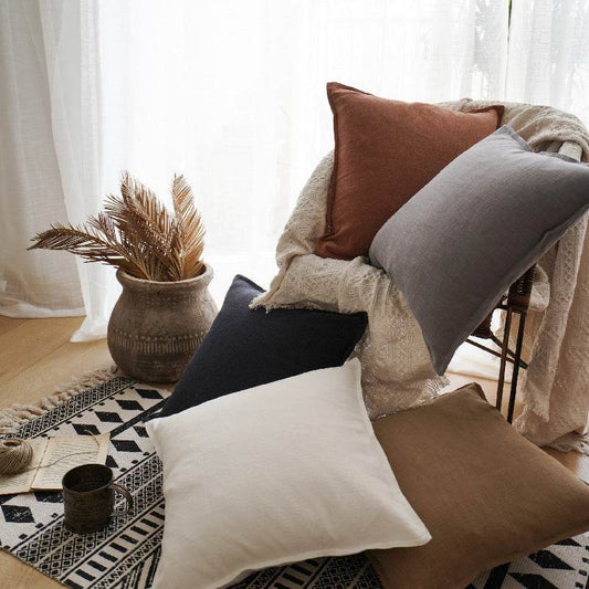 Linen Square Cushion Pillow Back - Mubimart