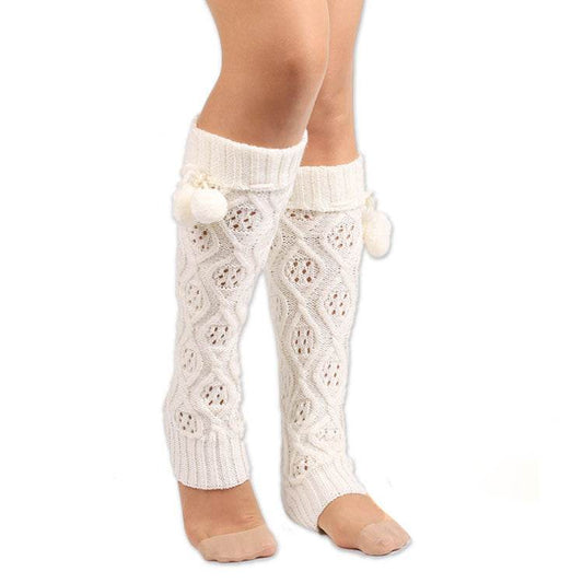 Long Hair Ball Knee Pads Thick Warm Knitted Foot Cover - Mubimart