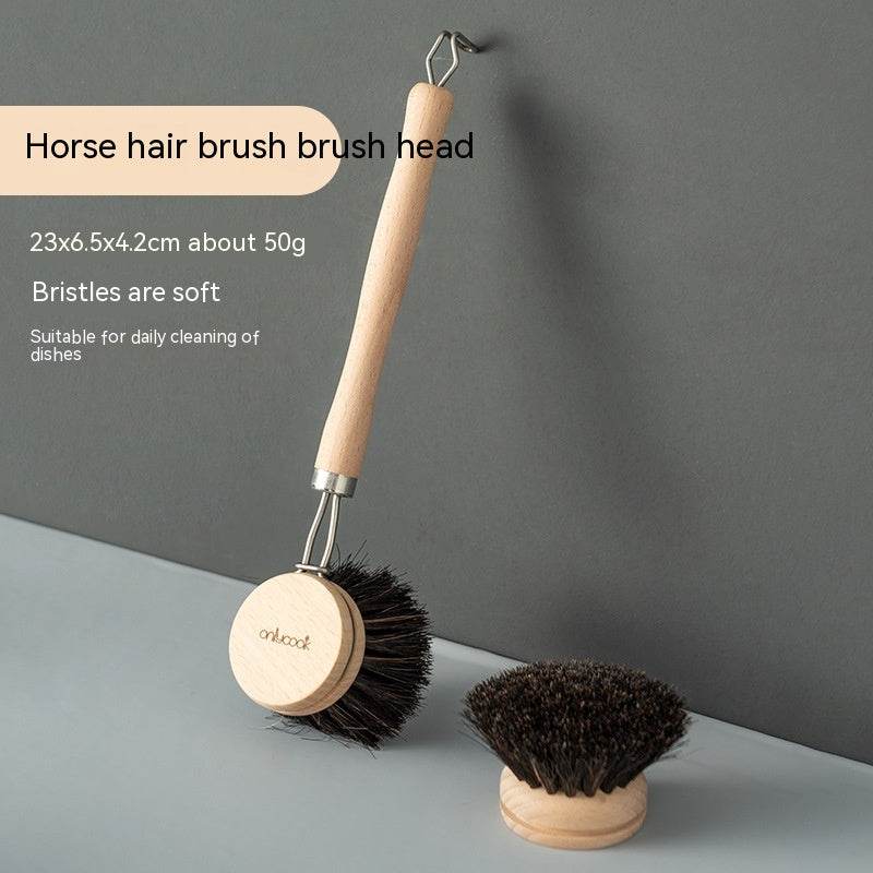 Long Handle Kitchen Can Be Brush Replacement Head Horse Hair Dish Brush - Mubimart