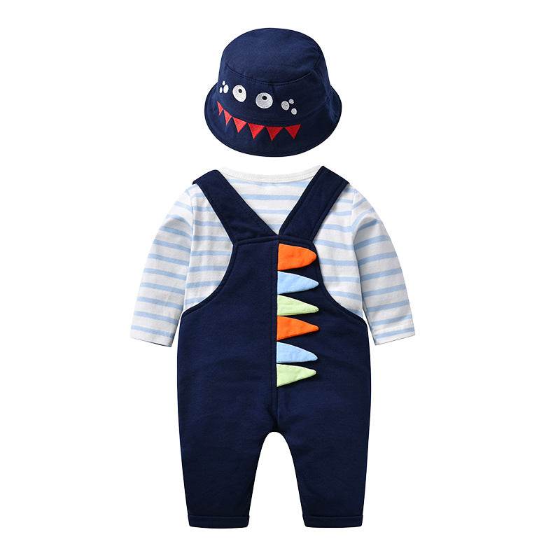Long-Sleeved Dinosaur Boy Bib Two-Piece Baby Clothes - Mubimart