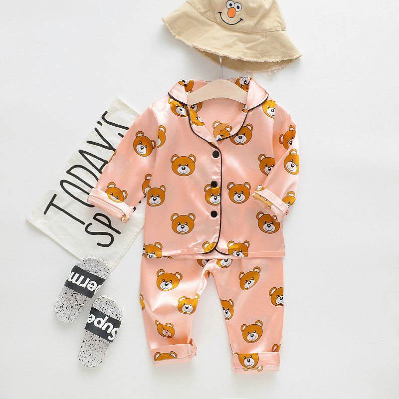 Long sleeve ice silk bear pajamas set for boys and girls - Mubimart