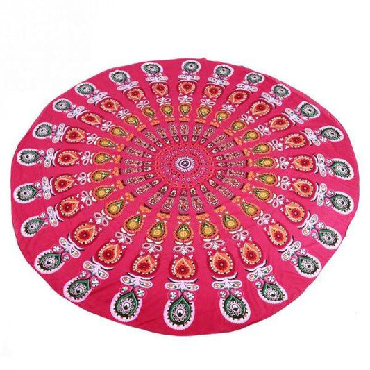 MANDALA RED ROUND BEACH BLANKET - Mubimart