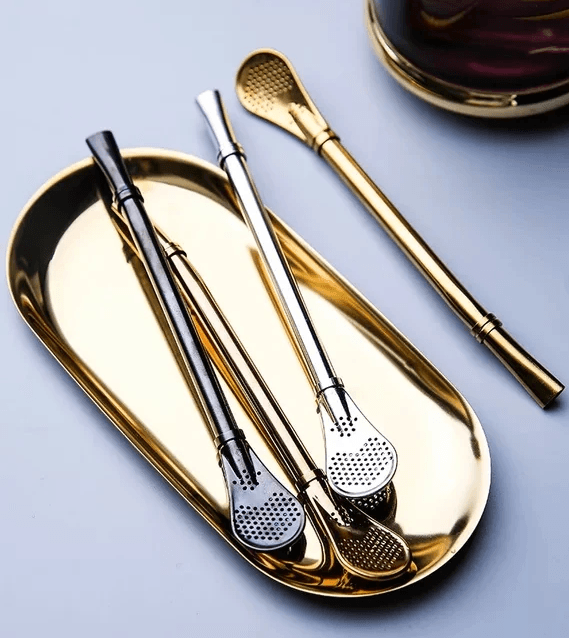 METAL MATE STRAWS - WITH STRAINER - Mubimart