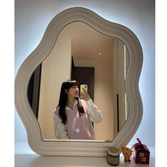 Makeup Mirror Wavy Shaped Hanging Wall Vanity Mirror - Mubimart