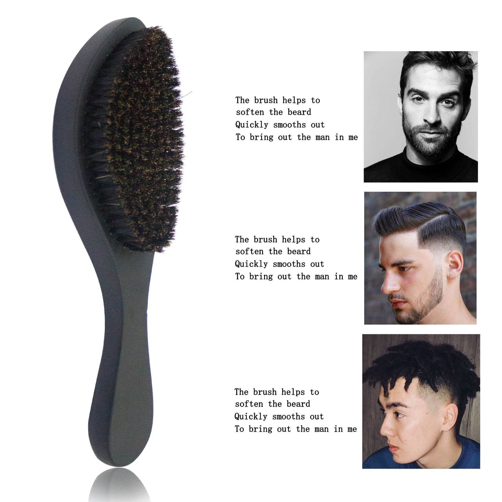 Mens Hair Straightening Beard Beech Wood Handle Oil Head Brush - Mubimart
