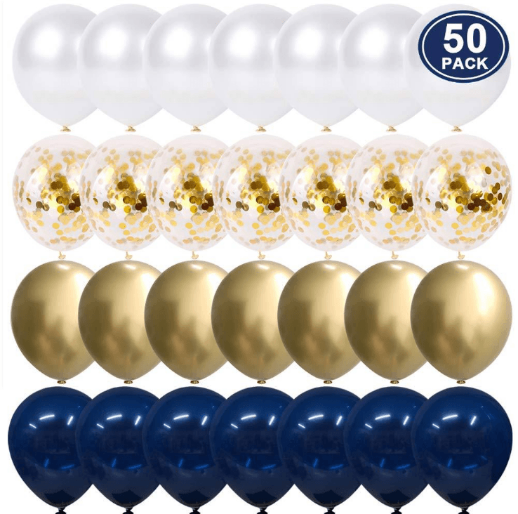 Metallic Gold White Pearl Balloons Baby Shower Wedding Birthday Party Navy Blue Gold Confetti Ballon Decor Kid - Mubimart