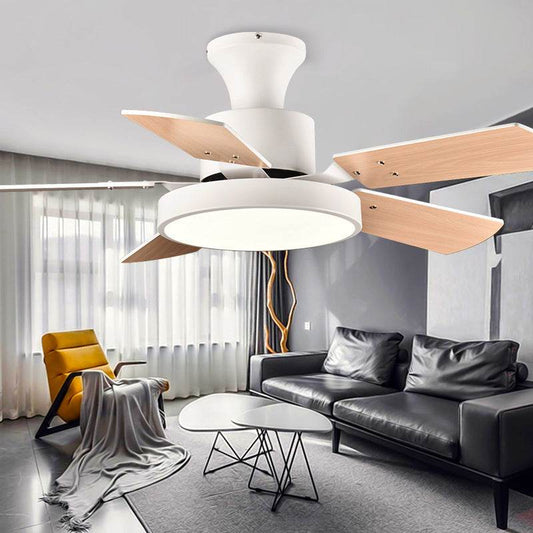 Modern Minimalist Household Ceiling Fan Wooden Leaf Electric Fan Chandelier - Mubimart