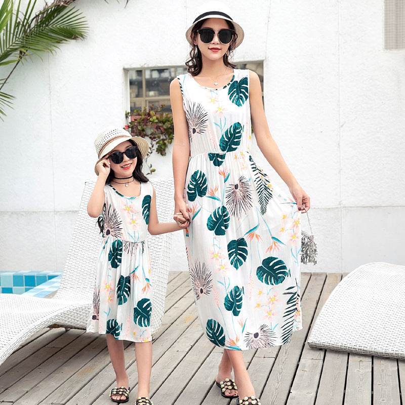Mother And Daughter Vacation Beach Vest Long Skirt - Mubimart