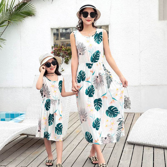 Mother And Daughter Vacation Beach Vest Long Skirt - Mubimart