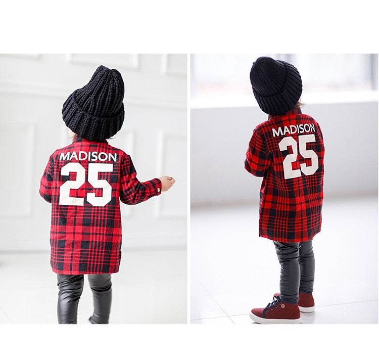 Mother and child red plaid shirt parent-child outfit - Mubimart