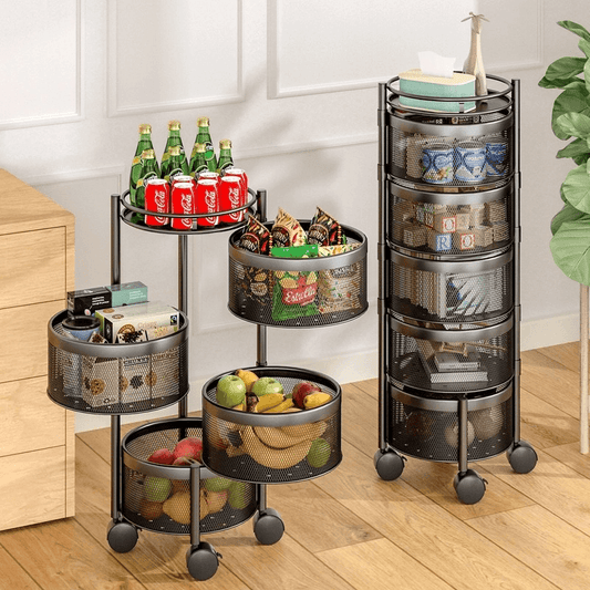 Multi-Layer Rotating Storage Rack For Kitchen With 5 Baskets - Mubimart