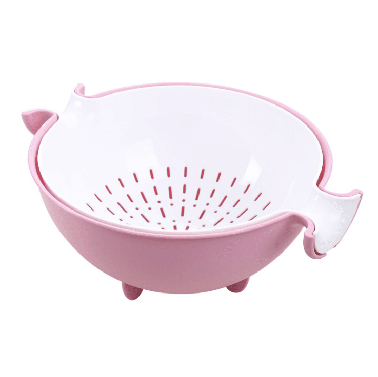 Multifunctional rotary drain basket plastic round double fruit basket washing basket - Mubimart