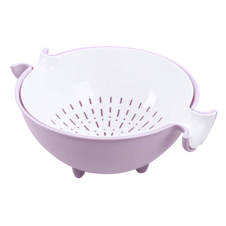Multifunctional rotary drain basket plastic round double fruit basket washing basket - Mubimart