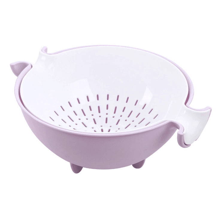 Multifunctional rotary drain basket plastic round double fruit basket washing basket - Mubimart