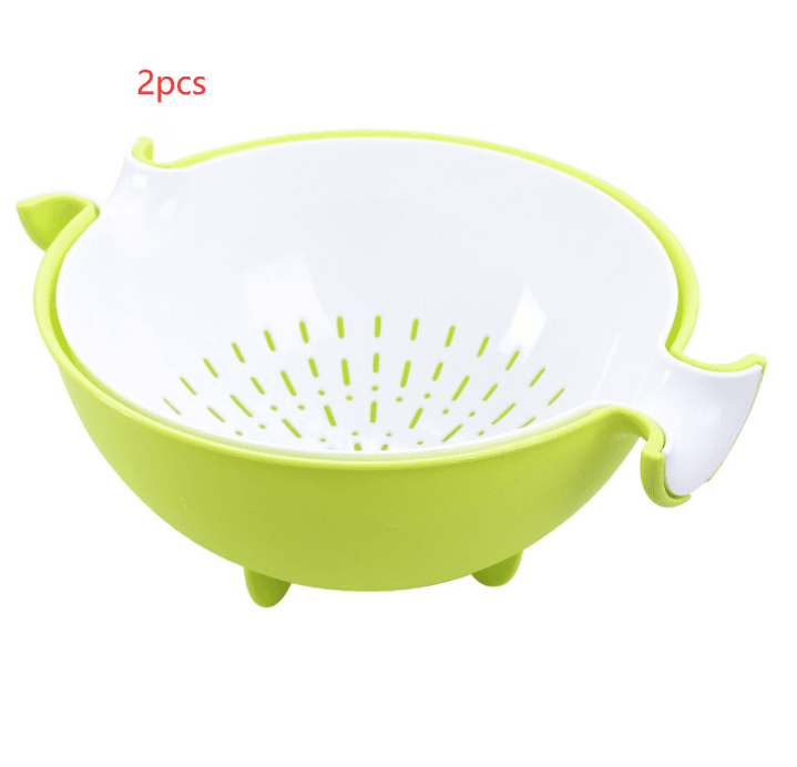 Multifunctional rotary drain basket plastic round double fruit basket washing basket - Mubimart