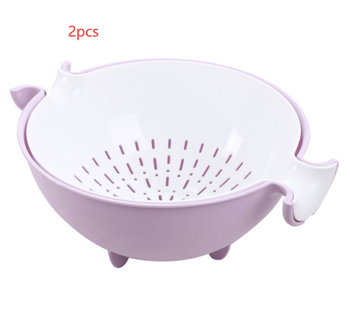 Multifunctional rotary drain basket plastic round double fruit basket washing basket - Mubimart