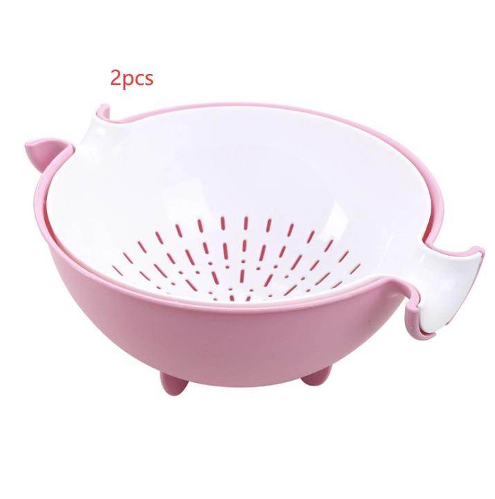 Multifunctional rotary drain basket plastic round double fruit basket washing basket - Mubimart