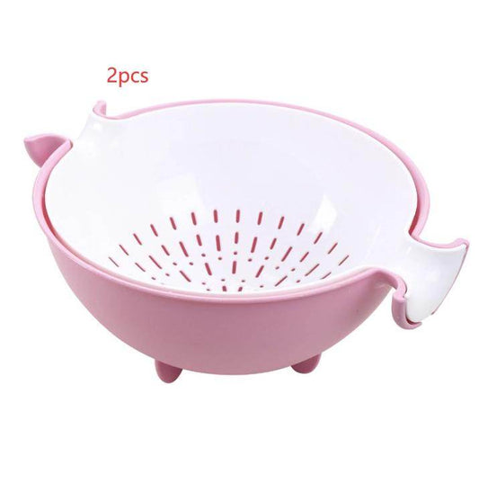 Multifunctional rotary drain basket plastic round double fruit basket washing basket - Mubimart