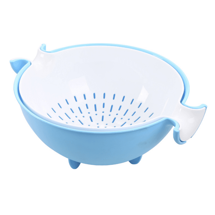 Multifunctional rotary drain basket plastic round double fruit basket washing basket - Mubimart