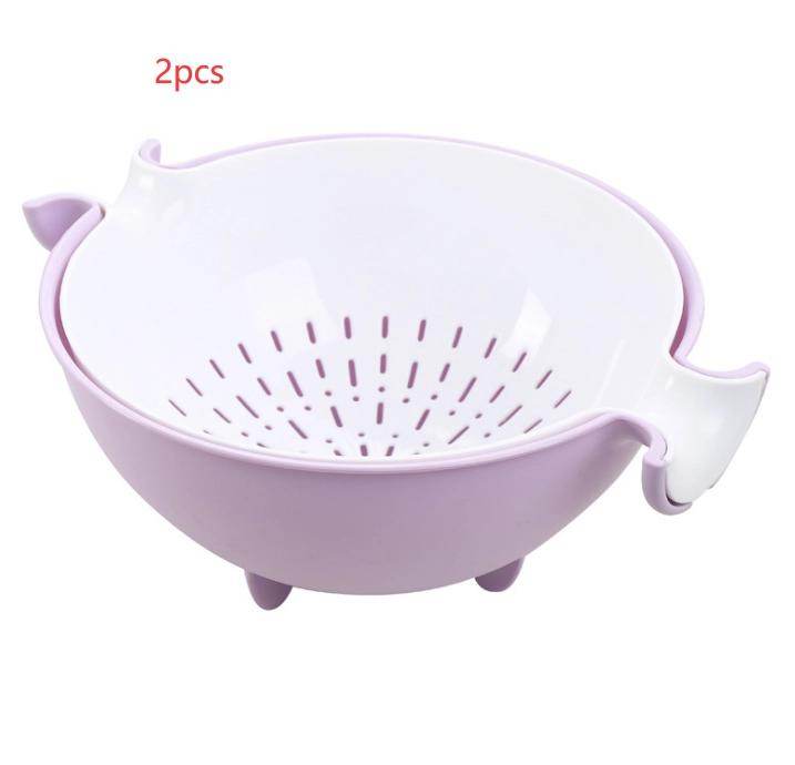 Multifunctional rotary drain basket plastic round double fruit basket washing basket - Mubimart