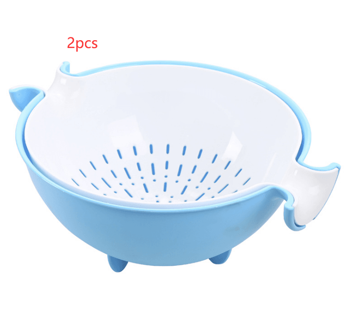 Multifunctional rotary drain basket plastic round double fruit basket washing basket - Mubimart