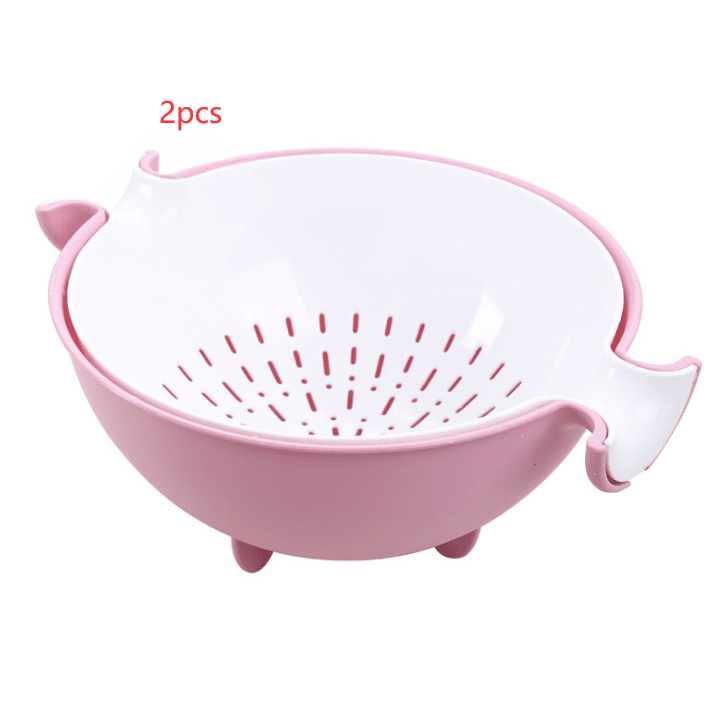 Multifunctional rotary drain basket plastic round double fruit basket washing basket - Mubimart