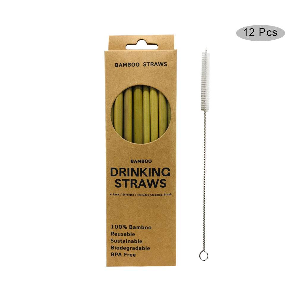 Natural Environmental Protection Bamboo Straws 12 Pcs 1 Brush - Mubimart