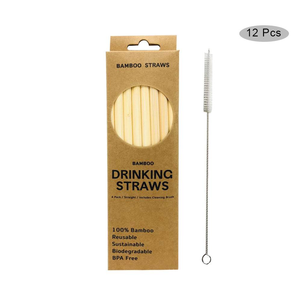 Natural Environmental Protection Bamboo Straws 12 Pcs 1 Brush - Mubimart