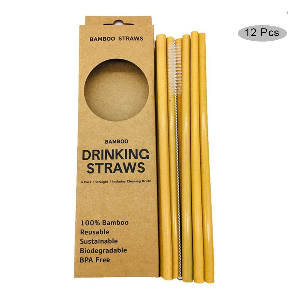 Natural Environmental Protection Bamboo Straws 12 Pcs 1 Brush - Mubimart
