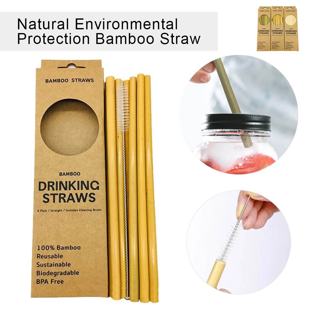 Natural Environmental Protection Bamboo Straws 12 Pcs 1 Brush - Mubimart