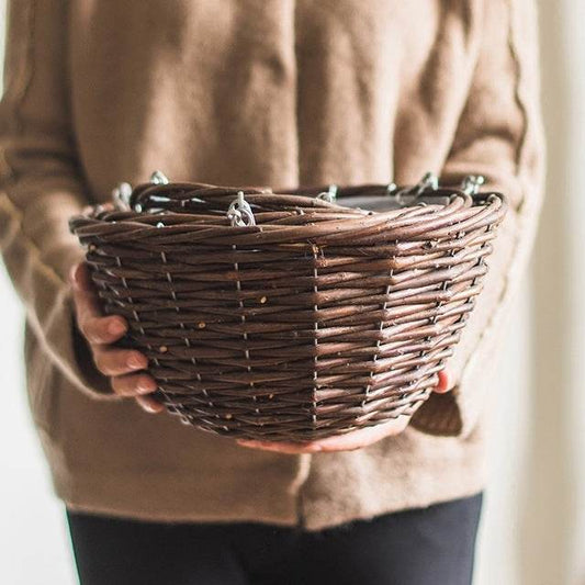 Natural wicker hanging basket flower pot - Mubimart