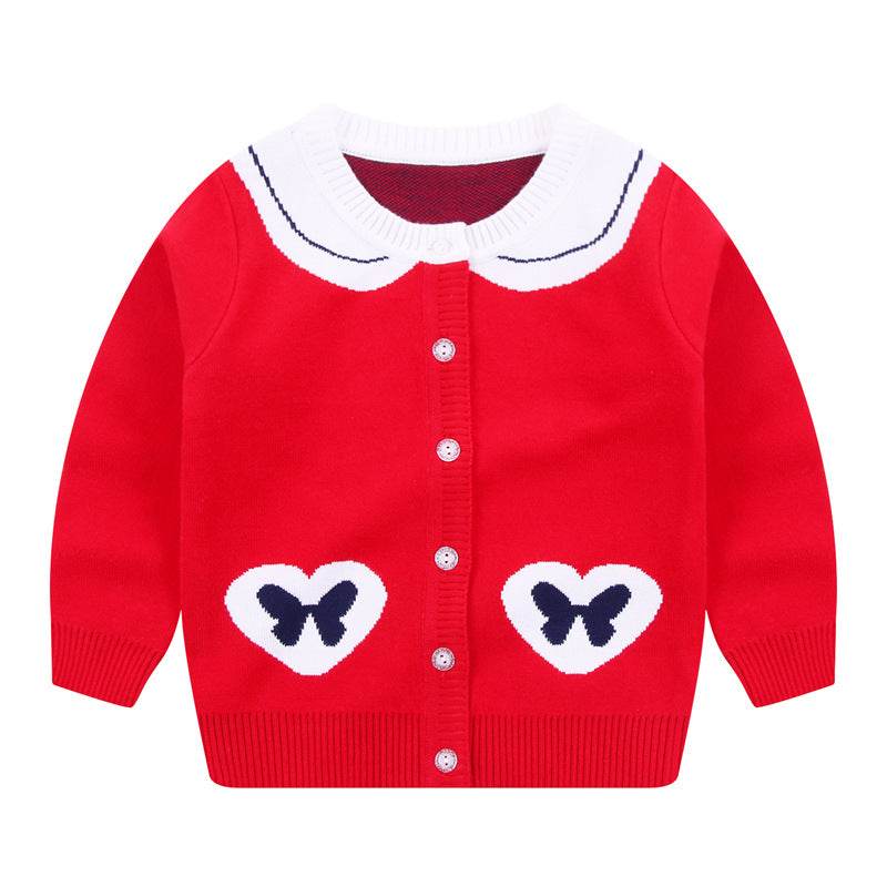 Navy Collar Kids Sweater Jacket - Mubimart