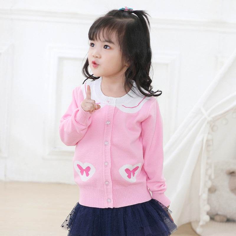 Navy Collar Kids Sweater Jacket - Mubimart
