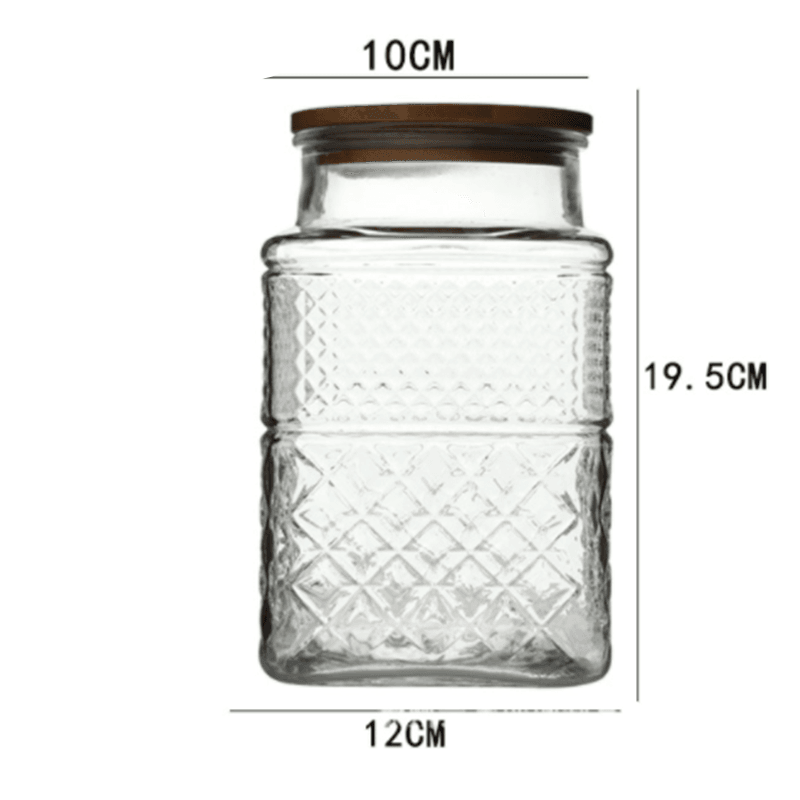 New French Glass Sealed Jar Bamboo Lid Moisture-proof Storage Jar - Mubimart