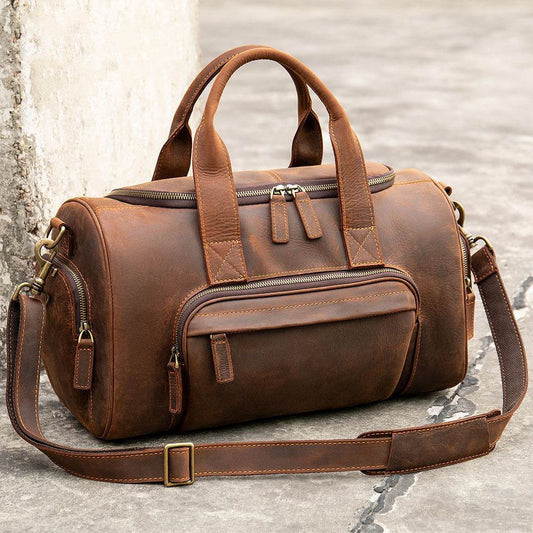 New Leather Handmade Retro Leather Men's Hand Luggage Bag Large Capacity - Mubimart