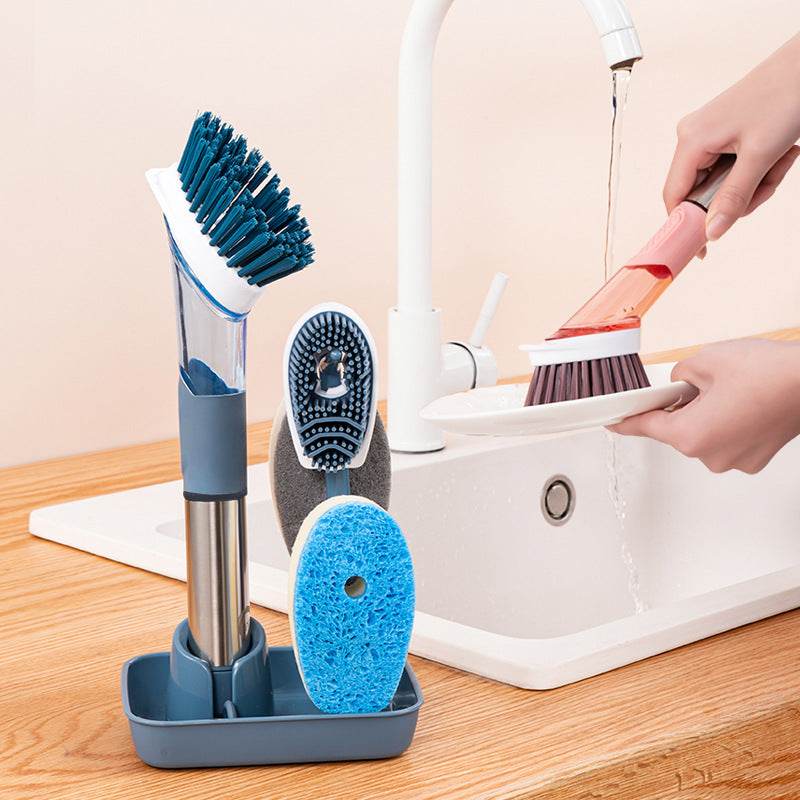 New Multifunctional Dish Brush Household Kitchen Oily Sponge Long Handle Cleaning Brush - Mubimart