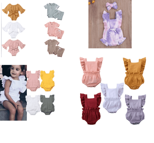 Newborn Baby Girl Ruffled Solid Color Sleeveless Backless Romper Jumpsuit Outfit Sunsuit - Mubimart